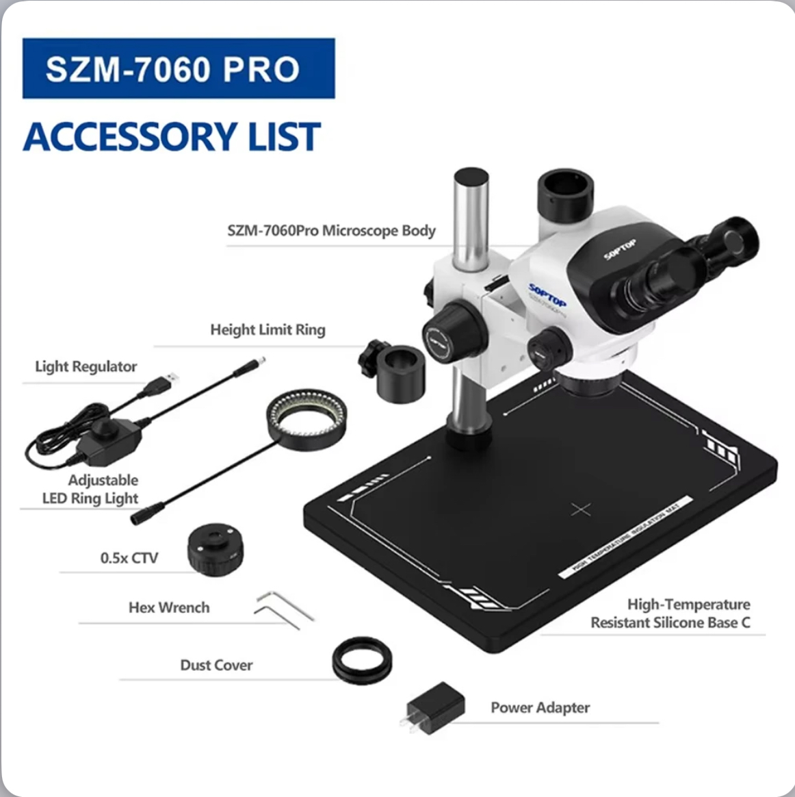 71 PRO MAX (white) ( 2 eye lens adjustable  ) SOPTOP HIGH-DEFINITION ZOOM TRINOCULAR STEREO MICROSCOPE