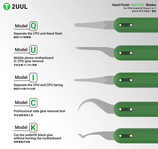 2UUL DA22 Hand Finish QUICK Blades Set for PCB Underfill Clean
