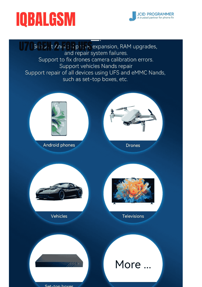  jcid U70 Gen2 UFS Programmer For Android UFS/eMMC/ISP Nand Repair