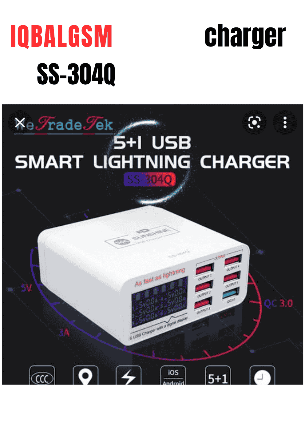 SUNSHINE SS-304Q 6-Port USB Fast Charging Device Support QC 3.0 Strong Compatibility