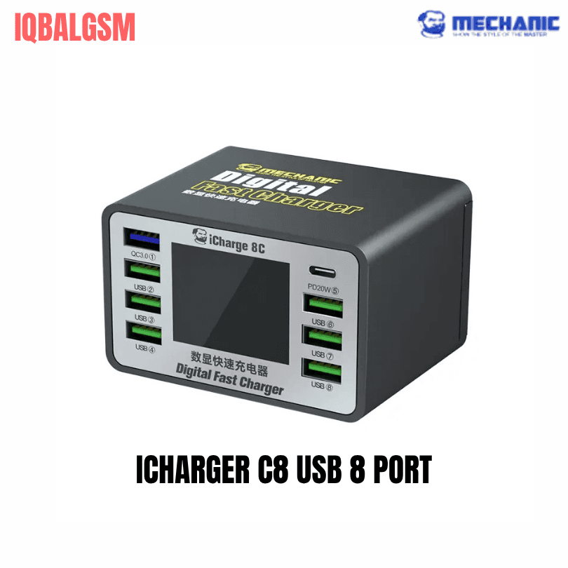 Mechanic iCharge 8C USB 8 Port Digital Display QC PD Smart Charger QC3.0 50W Fast Charger iPhone & Android