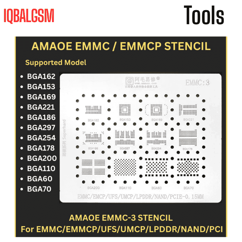 EMMC3 stencil for EMMC/EMMCP/UFS/UMCP/LPDDR/NAND/PCI BGA110, BGA60, BGA70, BGA Reballing Stencil BGA169,BGA221,BGA186,BGA297 BGA254,BGA178, BGA200, BGA110, BGA178