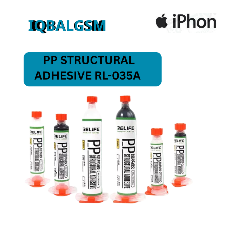 PP STRUCTURAL ADHESIVE RL-035A (w) ,( BLACK)  1.Applicable to all kinds of mobile phones/PAD frame, back cover, bracket bonding.  2.Strong adhesion, positioning fast.  3.No heating, no damage