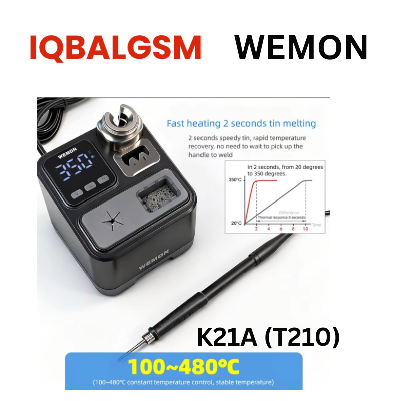WEMON K21A /T210 /c210 Soldering Iron Station 65W Rapid Heating Smart Temperature Control 100-480°C Nixie Tube Display Universal Voltage for PCB Circuit Board SMD Work