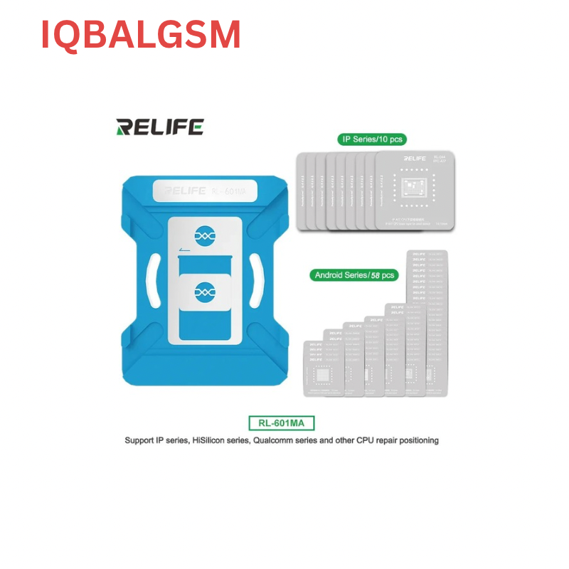 RELIFE RL-601MA 10 in 1 Universal CPU Reballing Stencil Platform For Android 58pcs and iPhone X to 17 series IC Chip Planting Tin Template Fixture