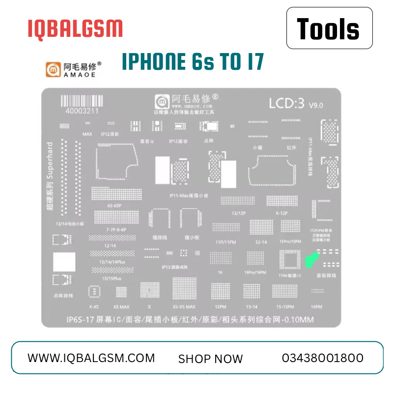 Amaoe LCD 3 BGA Reballing Stencil For Iphone 6S-17 MAX LCD Screen Display Face Dot IC Chip