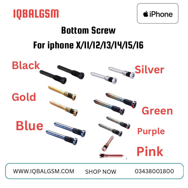 Bottom Screw For iphone X/11/12/13/14/15/16 Black, Blue, Gold, Green, Grey, Purple, Pink, Silver 50 pcs  paking  1 colour 