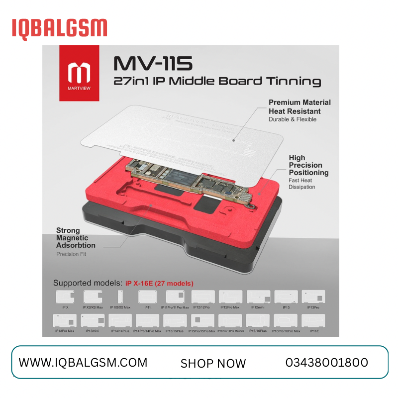 Martview MV-115 31 in 1 IP Middle layer Board Tinning BGA Reballing Platform Stencil Net Set for iPhone X to IP17 Pro Max