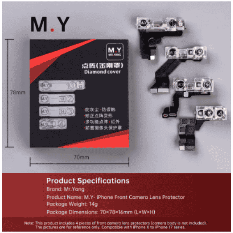 MY iPhone Front Camera Lens Protector 4PCS Dot Matrix Diamond Cover Dust Proof Face ID Repair Part for iPhone X-17 Pro Max
